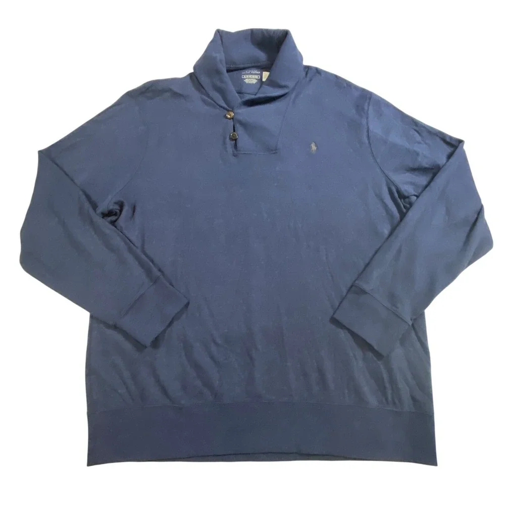 Polo Ralph Lauren Men Large‎ Shawl Collar Pullover Sweatshirt Navy Blue